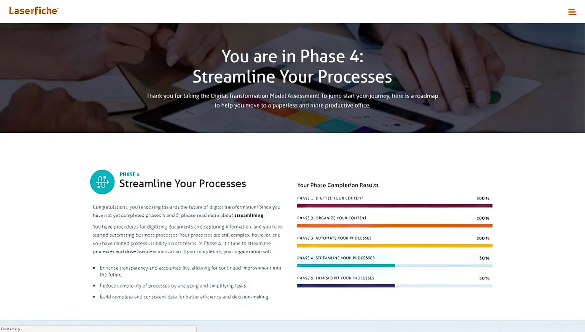 Digital Transformation Assessment, Detailed Results Page - Property of Laserfiche®