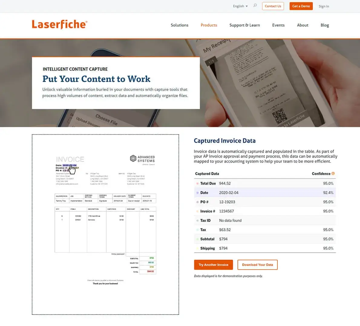 Smart Capture Demo, Results Page - Property of Laserfiche®