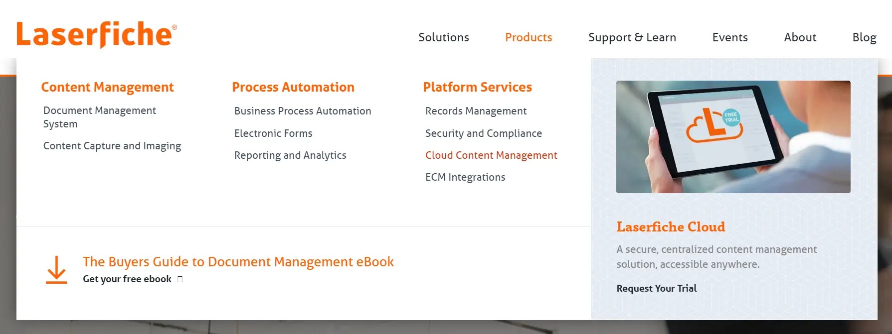 Products, Mega Menu, Laserfiche Website - Property of Laserfiche®