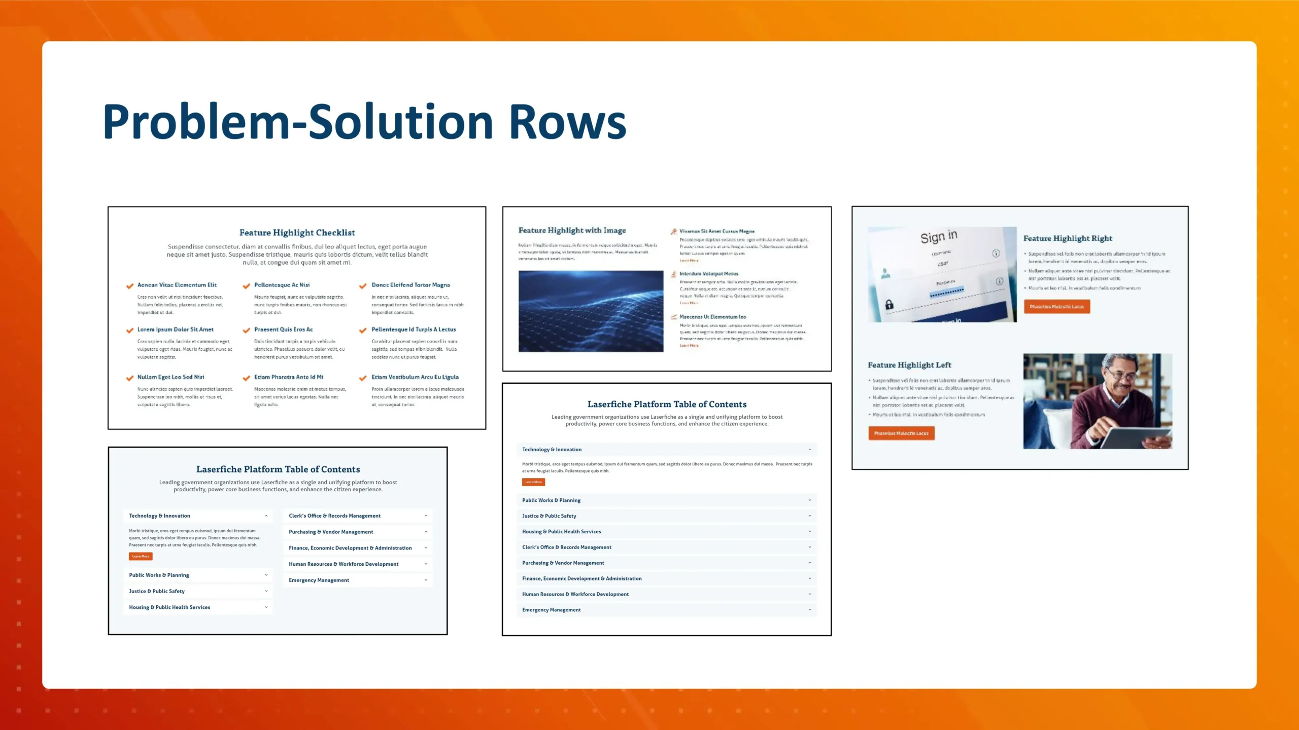 Laserfiche Website, Modules - Problem-Solution Rows - Property of Laserfiche®
