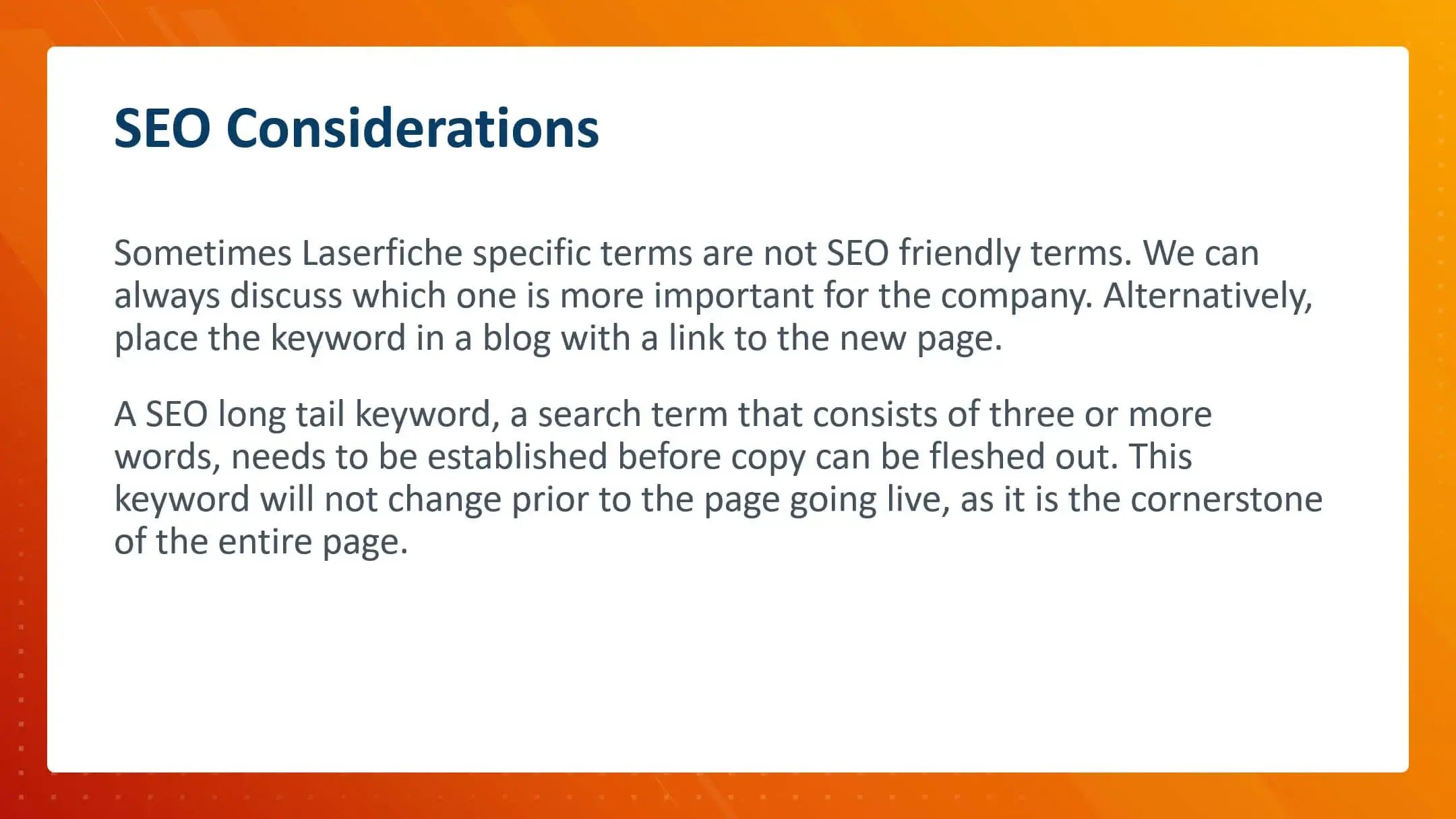 Laserfiche Website, Content Guide, SEO Considerations - Property of Laserfiche®